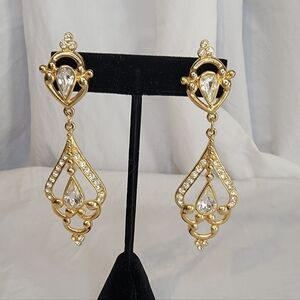 Vintage '80s Napier Gold & CZ Drop Earrings
